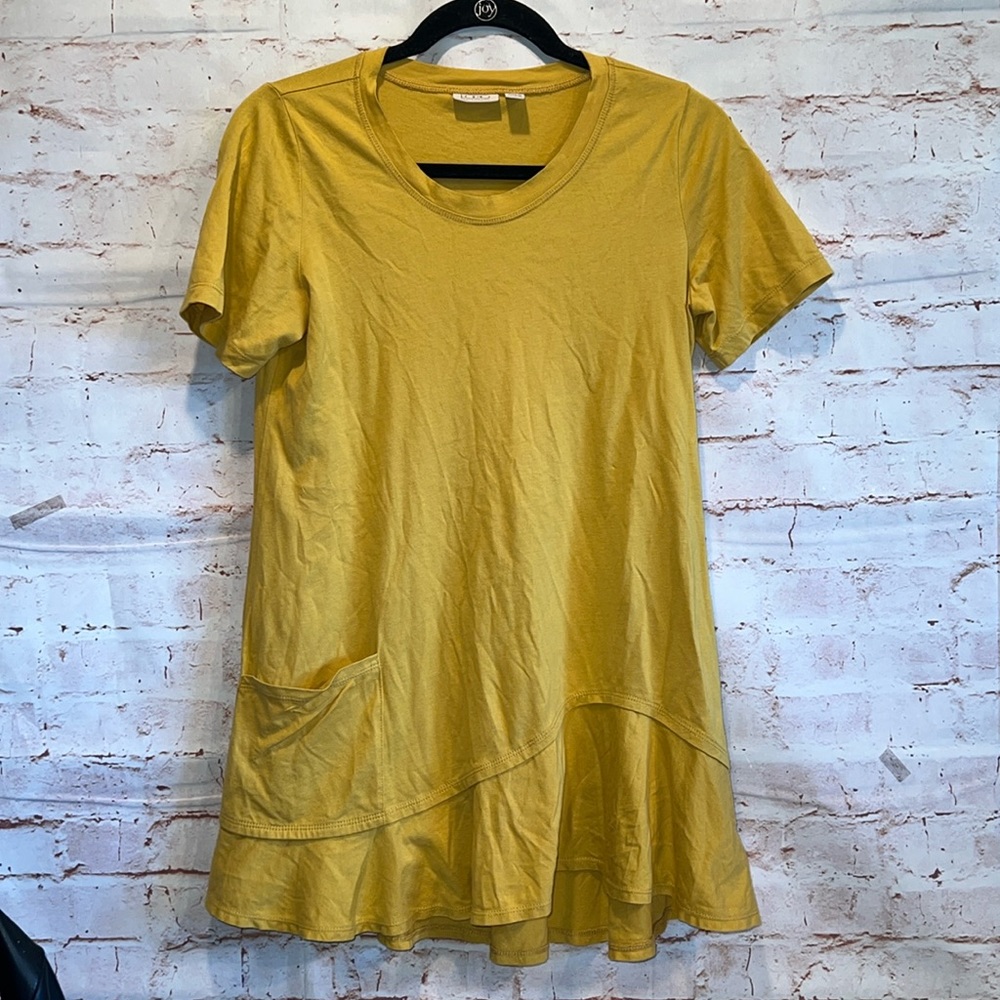 LOGO Lori Goldstein Shirt Womens XS Short Sleeve Ruffle Hem Tunic Top